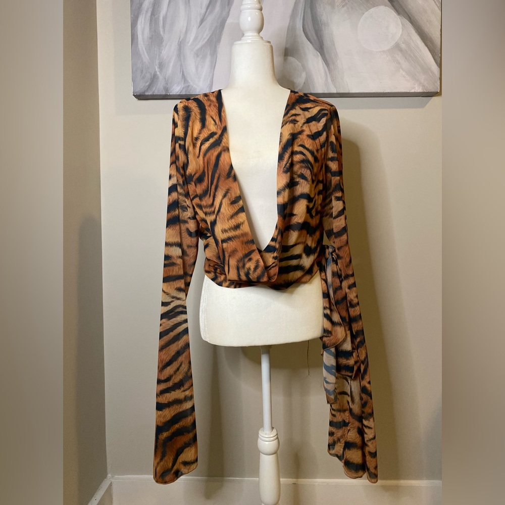 Fashion Nova Tiger Print Cowl Neck Top